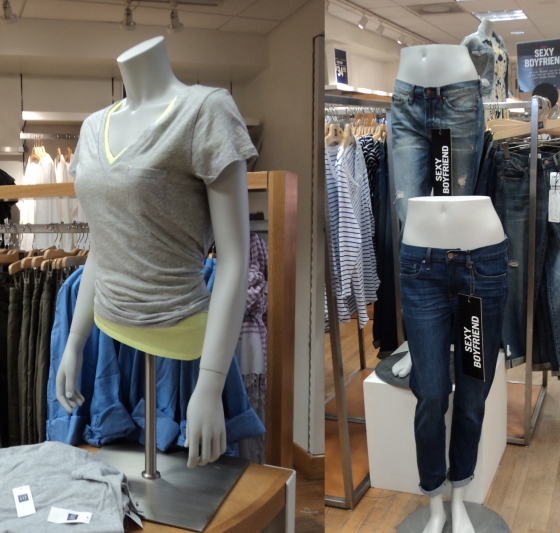 Mannequins in GAP are dismembered, with body parts spread across the store.